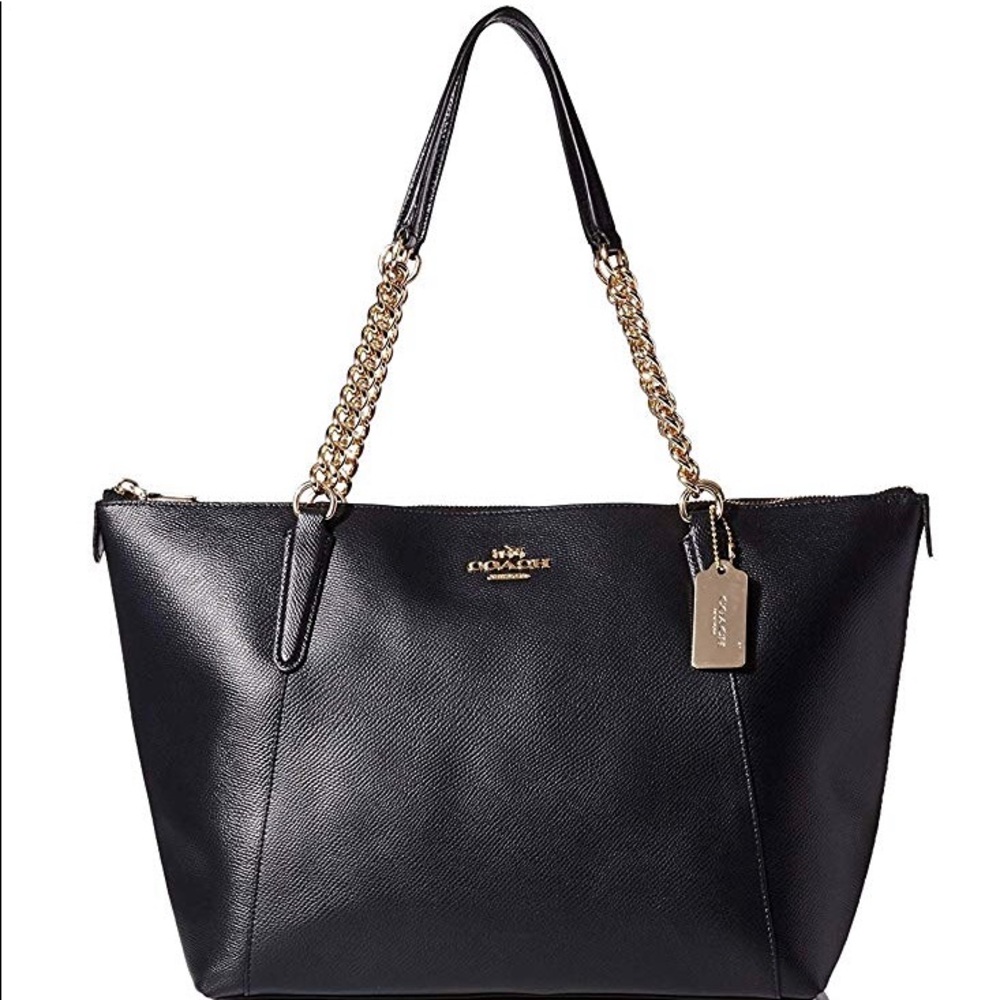 Leather AVA Chain Top Zipper Handbag Shoulder Tote